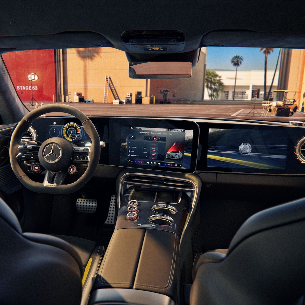 The driver-oriented cockpit in the all-new GT 4-Door Coupe from Mercedes-AMG.