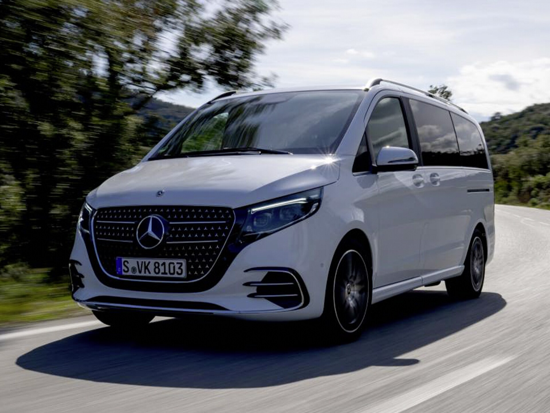 The exterior of the Mercedes-Benz V-Class van.