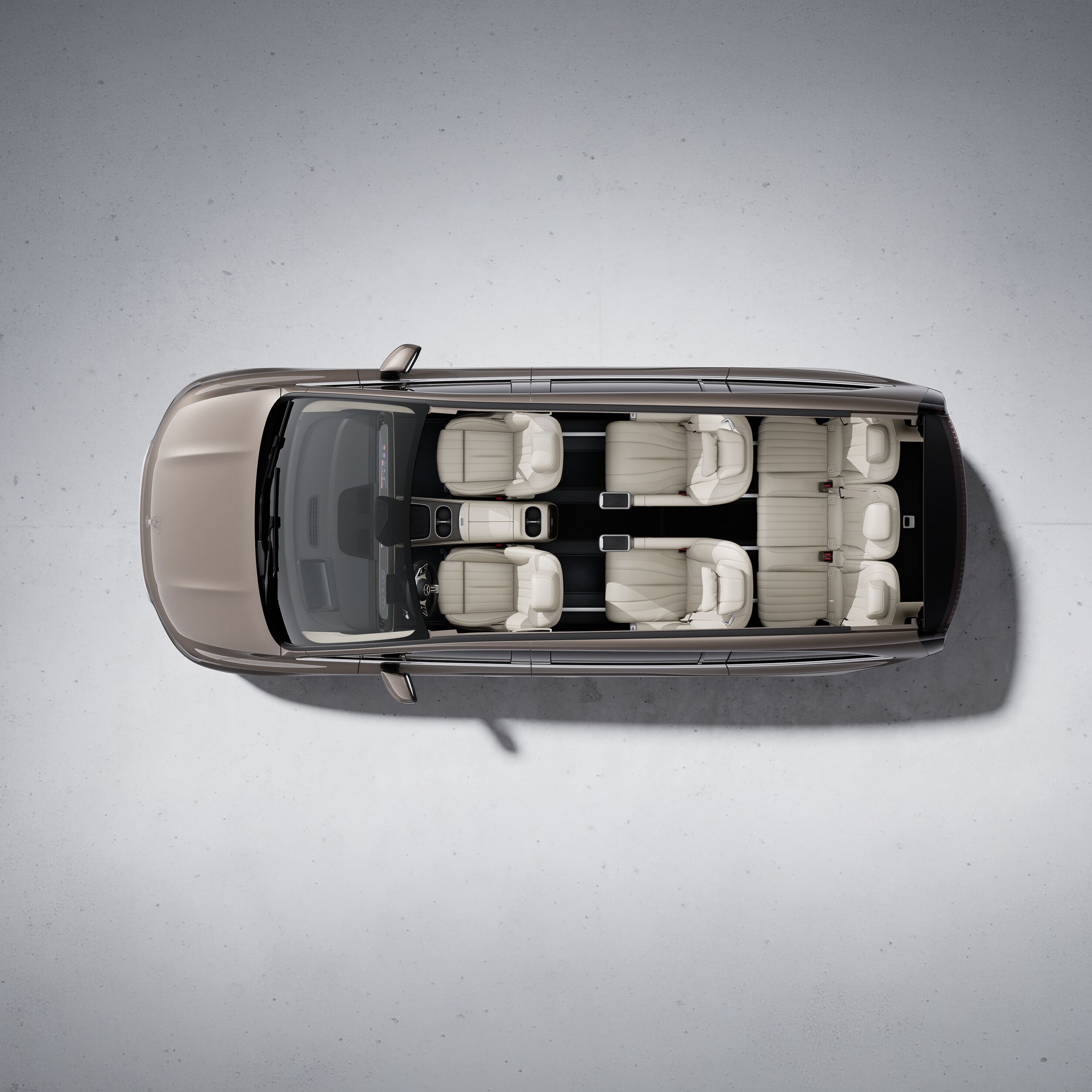 The top view in the interior of a 7-seater car from Mercedes-Benz.
