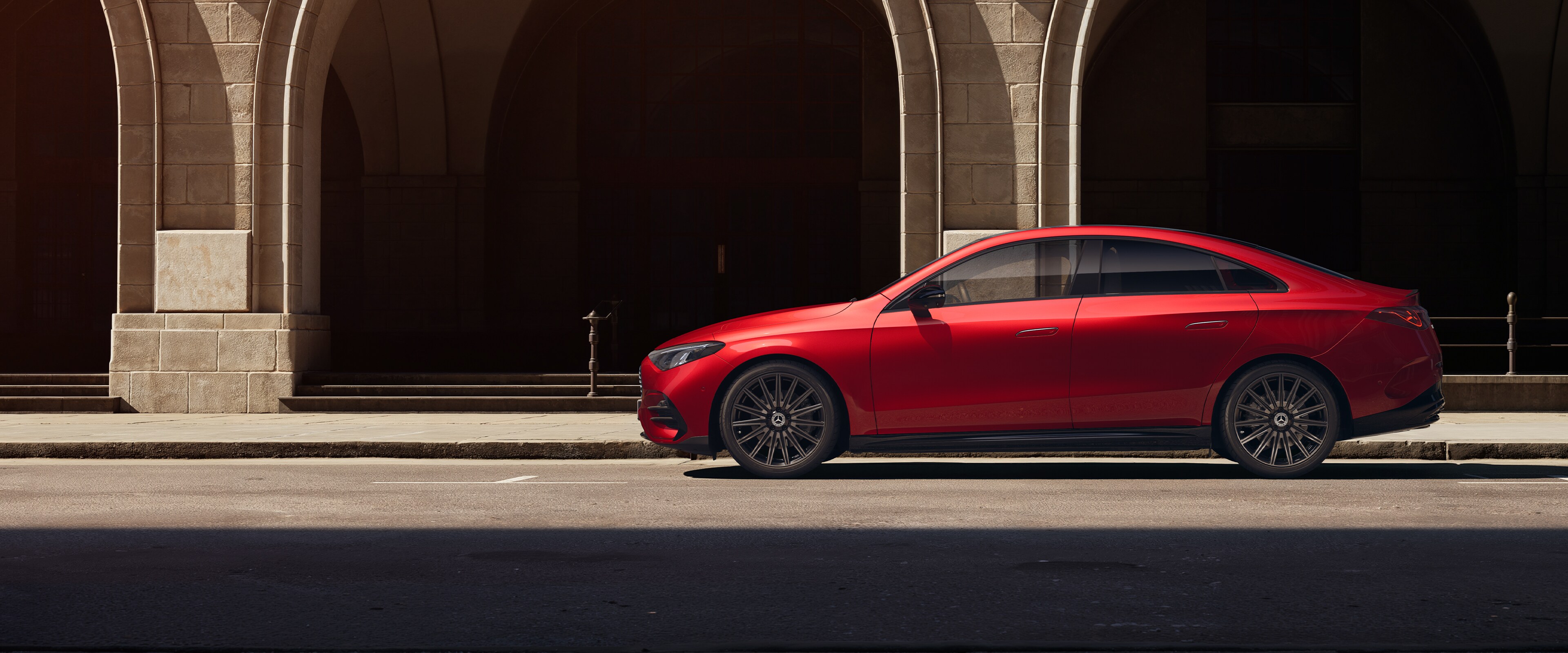 The Mercedes-Benz CLA Saloon, standing in a side view.
