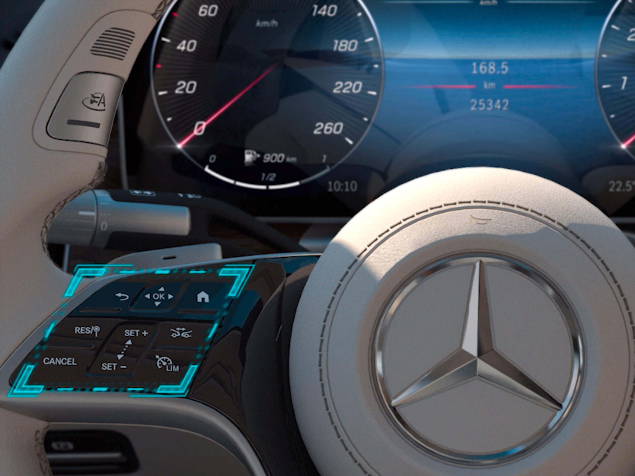 視頻中展示了Mercedes-Benz C系列房車的MBUX觸摸操作概念功能。