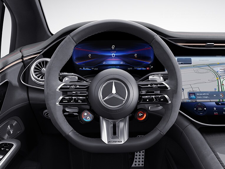 The AMG Performance steering wheel in nappa leather / MICROCUT microfibre.