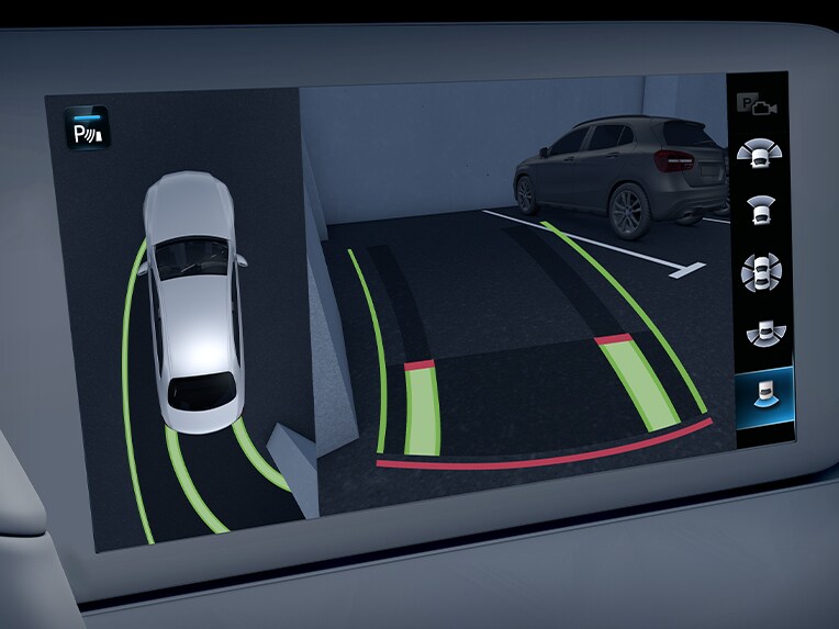 An illustration showing the Parking package with 360° camera.