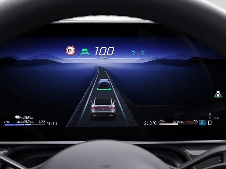 An illustration showing the Active Distance Assist DISTRONIC.