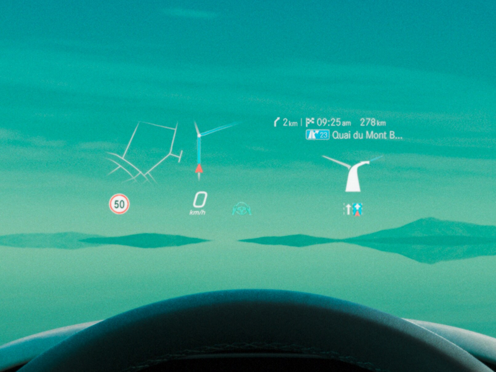 The head-up display in the EQE Saloon from Mercedes-Benz.