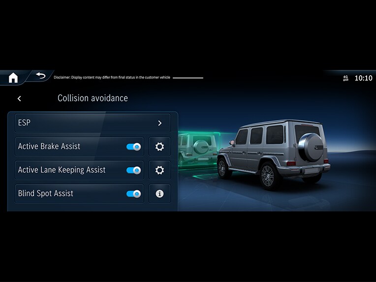 Mercedes-Benz G-Class主動式煞車輔助系統的圖解。