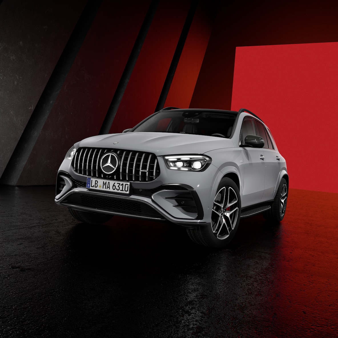 Frontal side view of the GLE SUV from Mercedes-AMG (or all three AMG GLE SUVs).