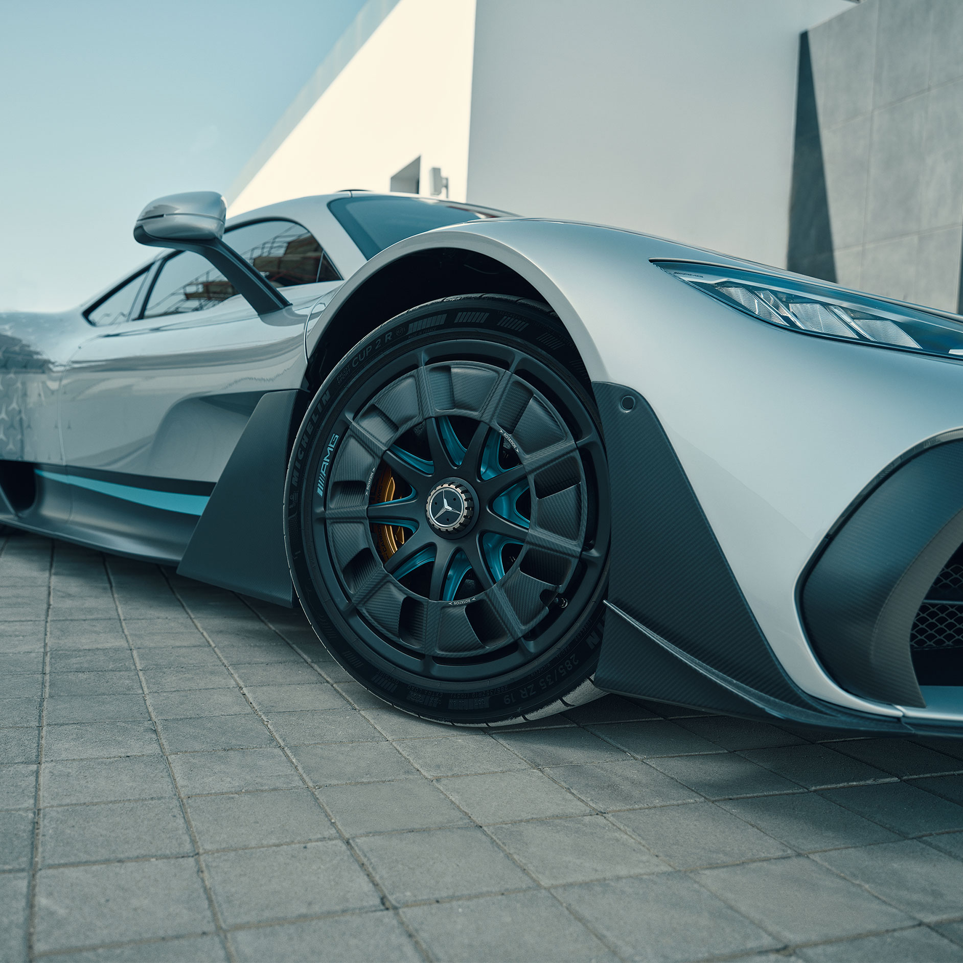Detailed view of a rim on the Mercedes-AMG ONE. Hyper performance | ONE | Mercedes-AMG