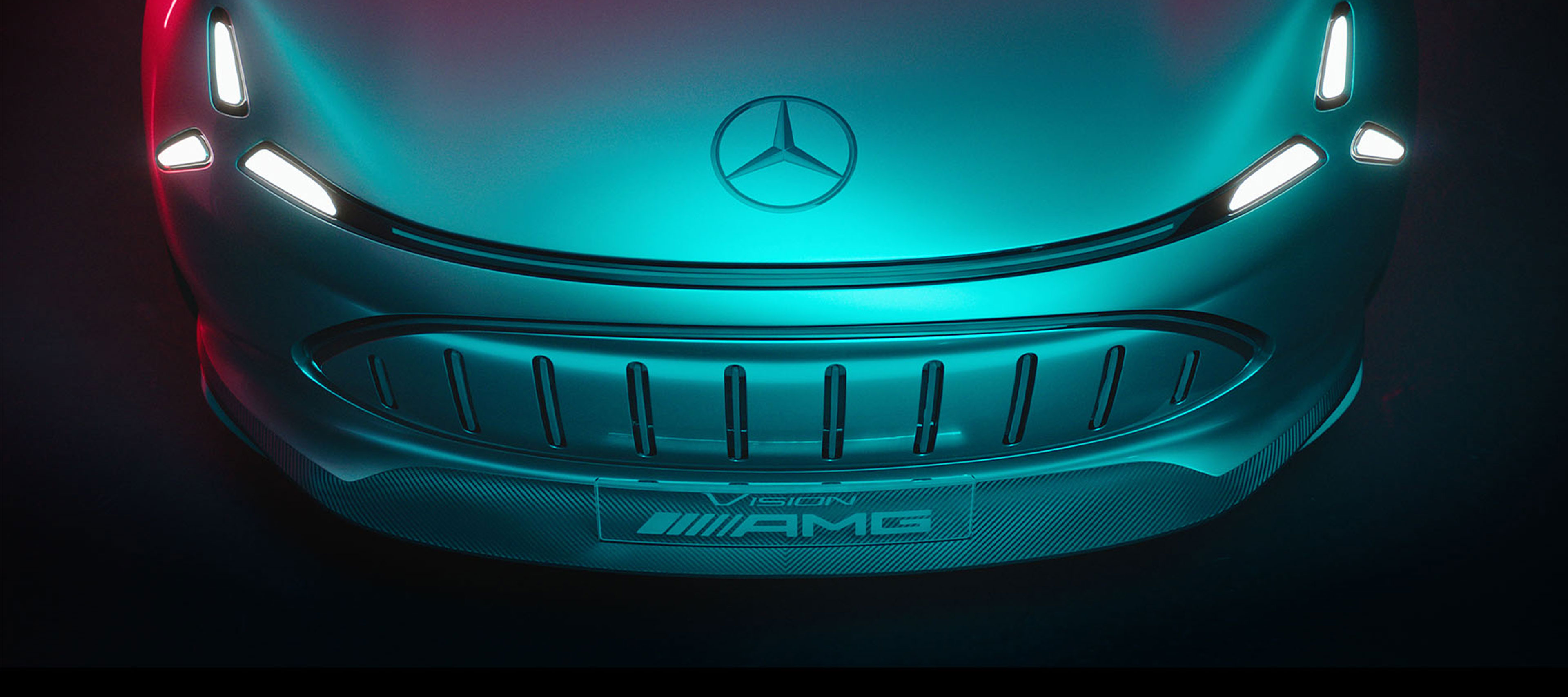 AMG E PERFORMANCE hybrids and fully electric models | Mercedes-AMG A detailed view of the front of a Vision AMG vehicle.