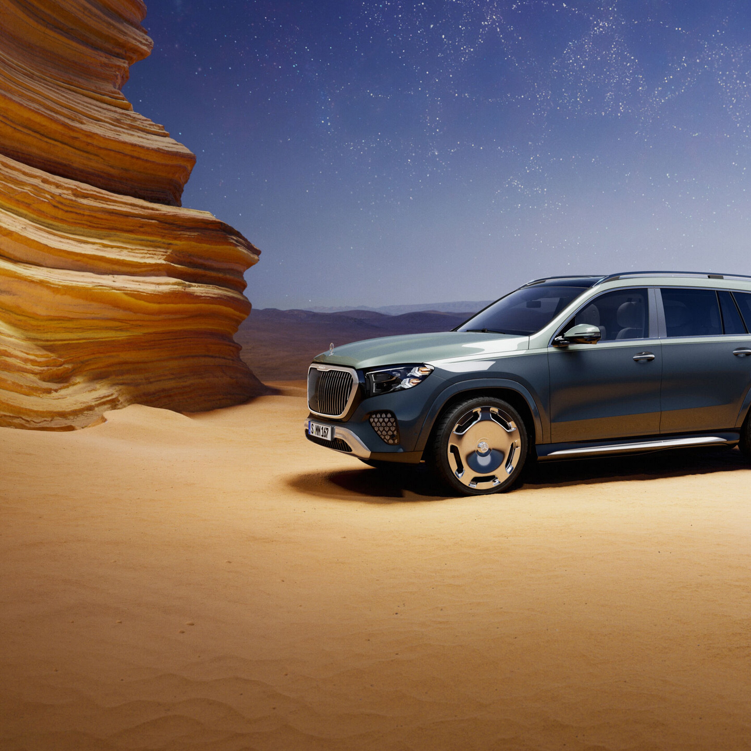 Mercedes-Maybach GLS 運動休旅車的車頭視圖。