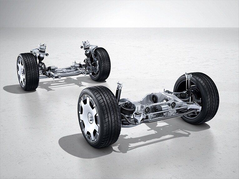 Mercedes-Maybach EQS SUV的AIRMATIC懸掛装置示意圖。