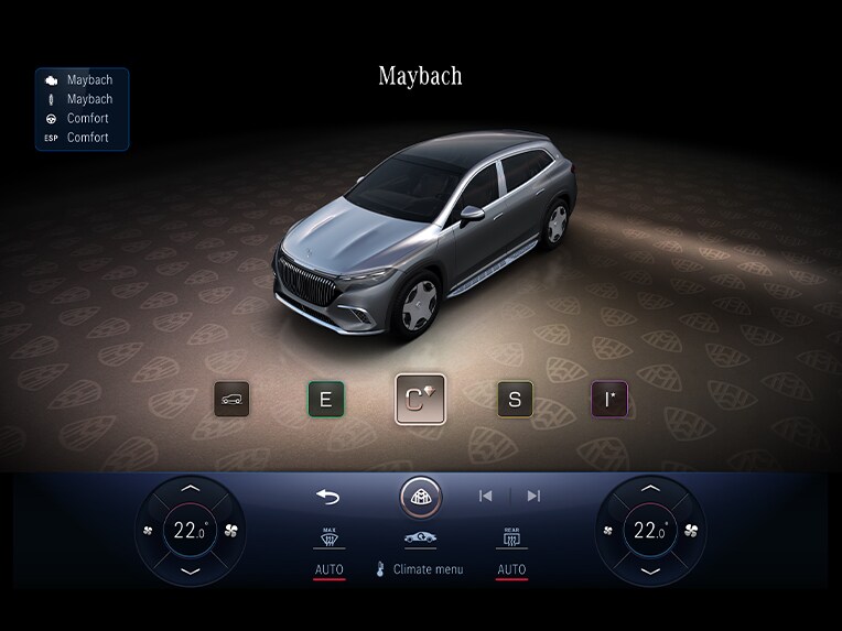Mercedes-Maybach EQS SUV車內中央顯示屏顯示MAYBACH駕駛程式。