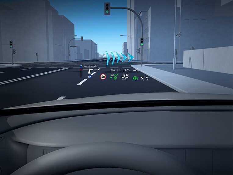 The MBUX Augmented Reality head-up display of the Mercedes Maybach S-Class.