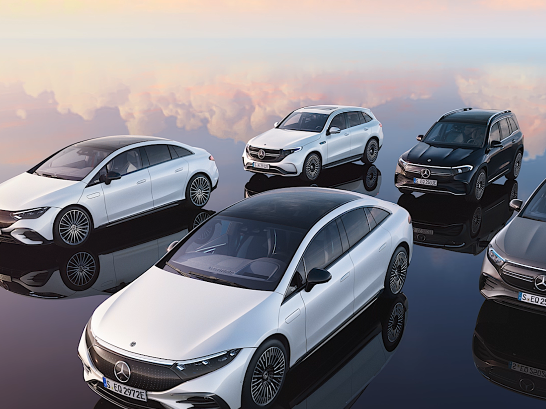 Side front view of Mercedes-Benz electric vehicle models