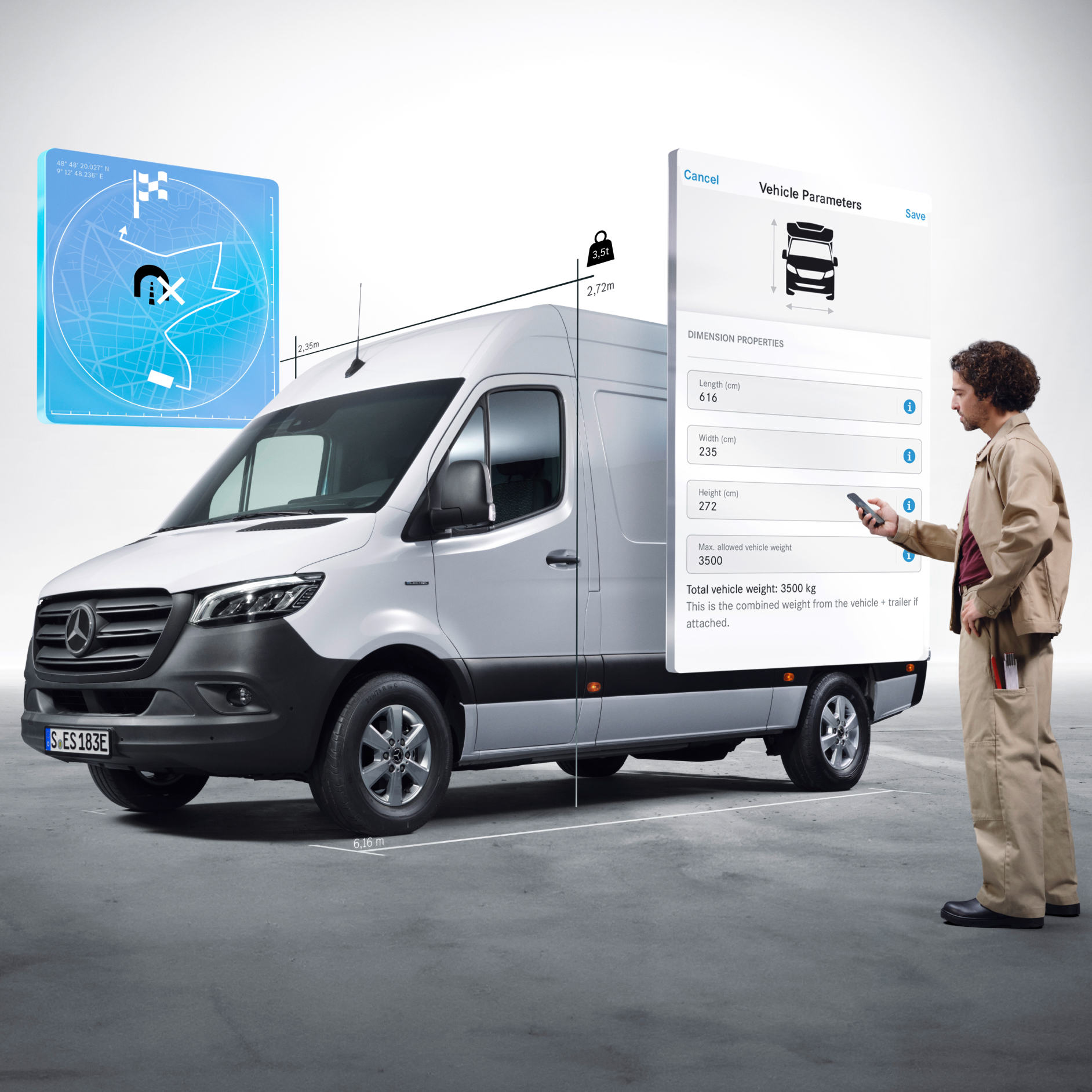 Navigation for Trailers and Oversized Vehicles | Digital Extras | Mercedes-Benz The Digital Extras for the Mercedes-Benz eSprinter Chassis.