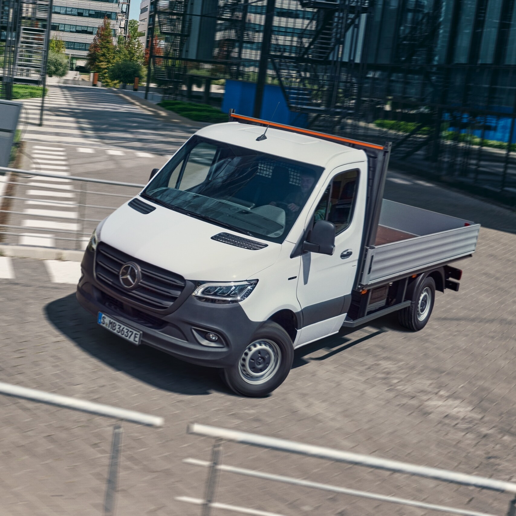 The Mercedes-Benz eSprinter Chassis as a platform vehicle on the road.