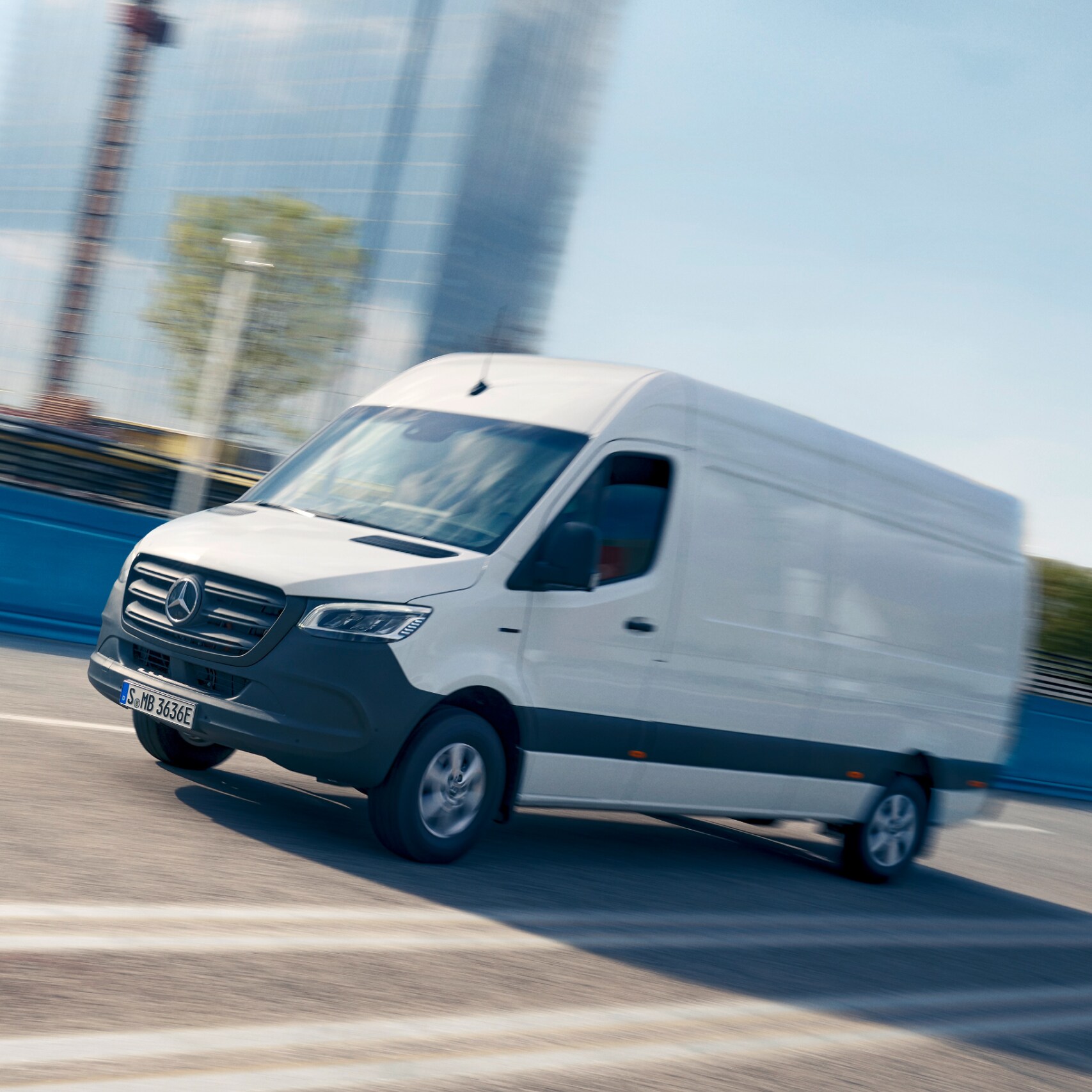 The Mercedes-Benz eSprinter Panel Van on the road.