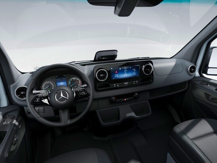 The driver's cab of the Mercedes-Benz eSprinter Panel Van in the BASE equipment line.