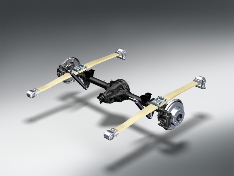 The suspension is equipped with a rear-axle suspension made of glass-fibre-reinforced plastic that is lighter than a steel suspension.