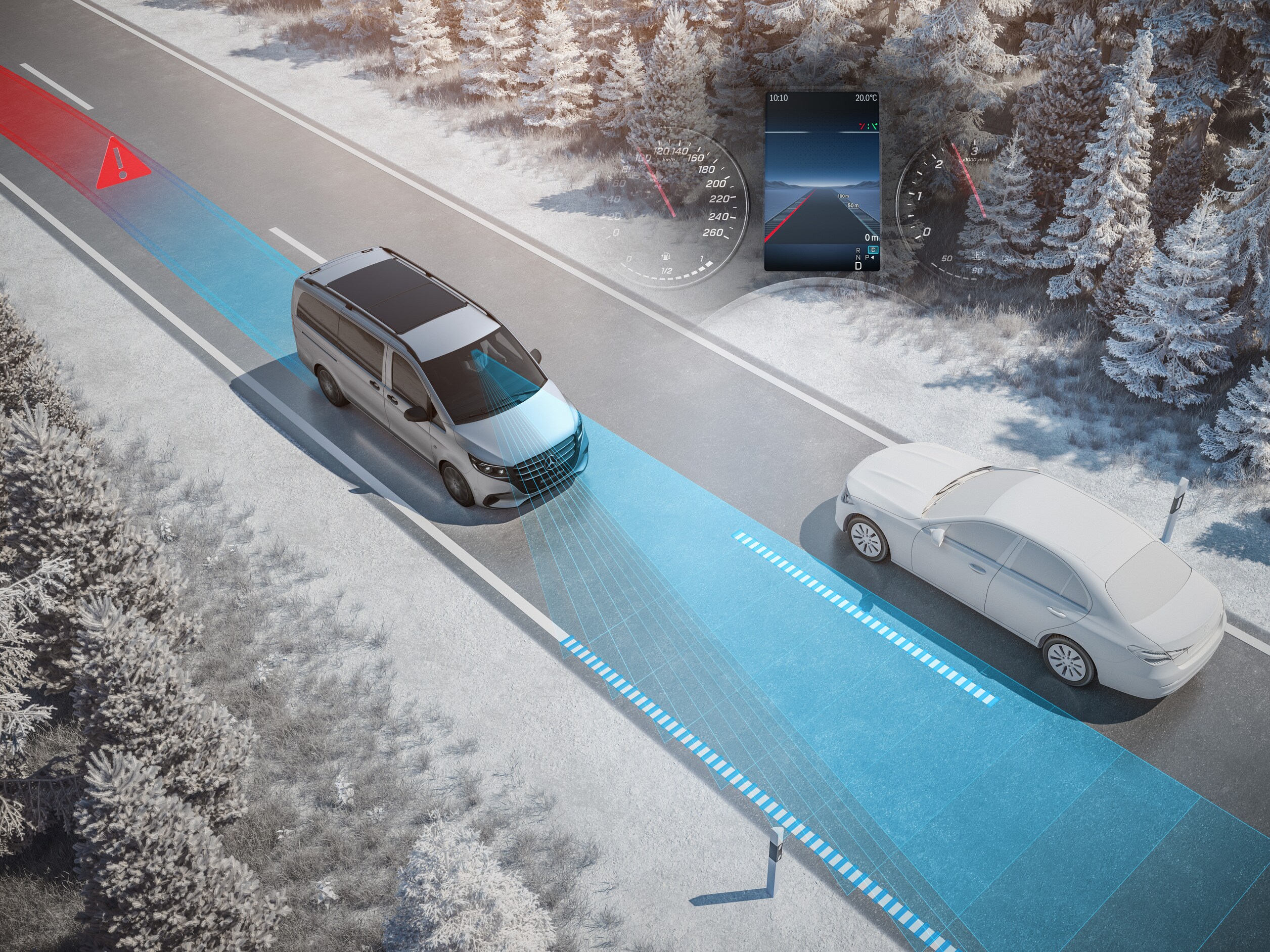 Illustration of the Active Lane Keeping Assist for Mercedes-Benz Vito models.